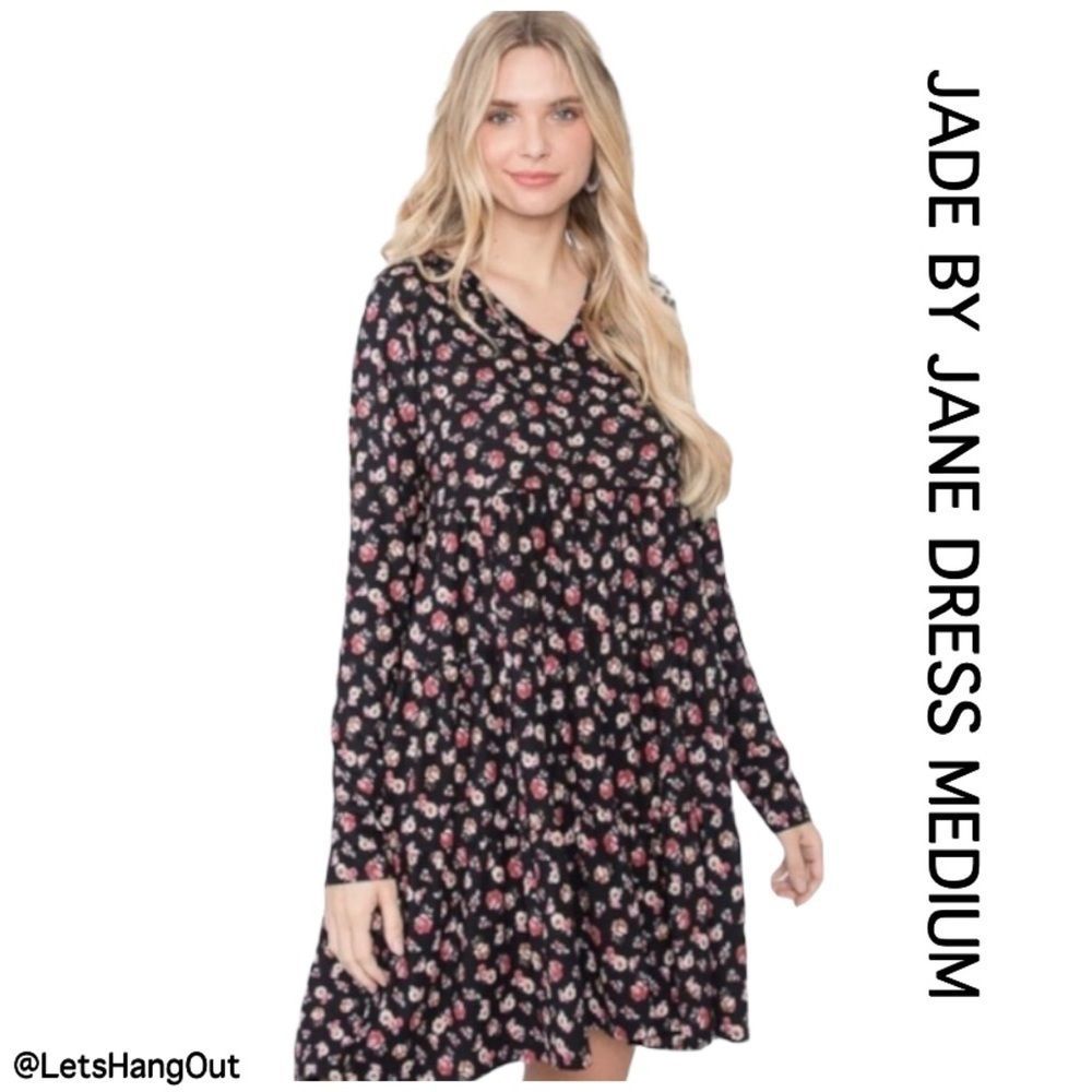 Medium Floral Long SleeveTiered Dress Pockets Closing Closet
